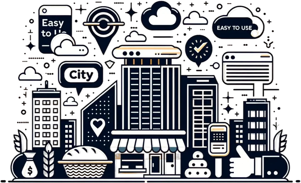 A cute graphic depicting a digital Bakersfield web design city.