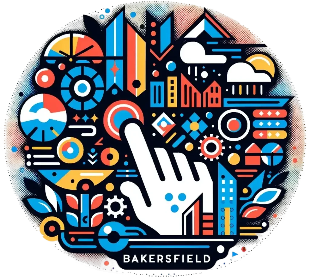 An abstract graphic depicting a hand clicking on a button.